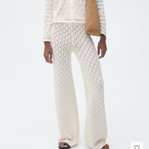 Mango STRAIGHT-FIT OPENWORK KNITTED Cream Pants